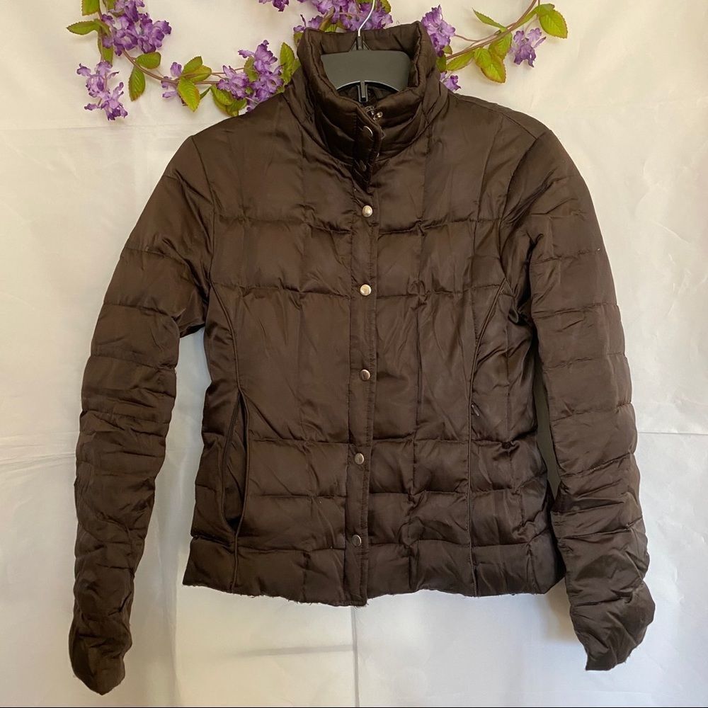 Express chocolate colored puffer zipper